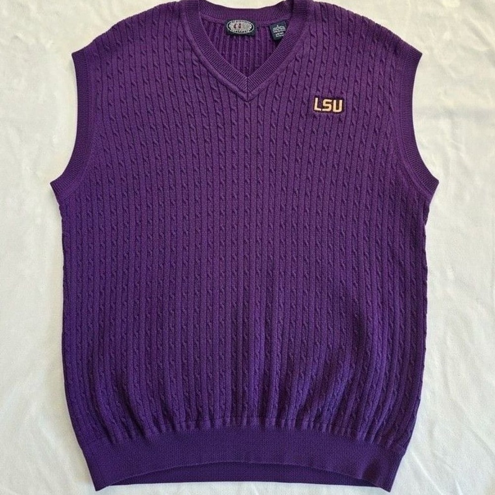 Carriages Fine Clothier LSU Tigers V-Neck Cable Knit Sweater Vest